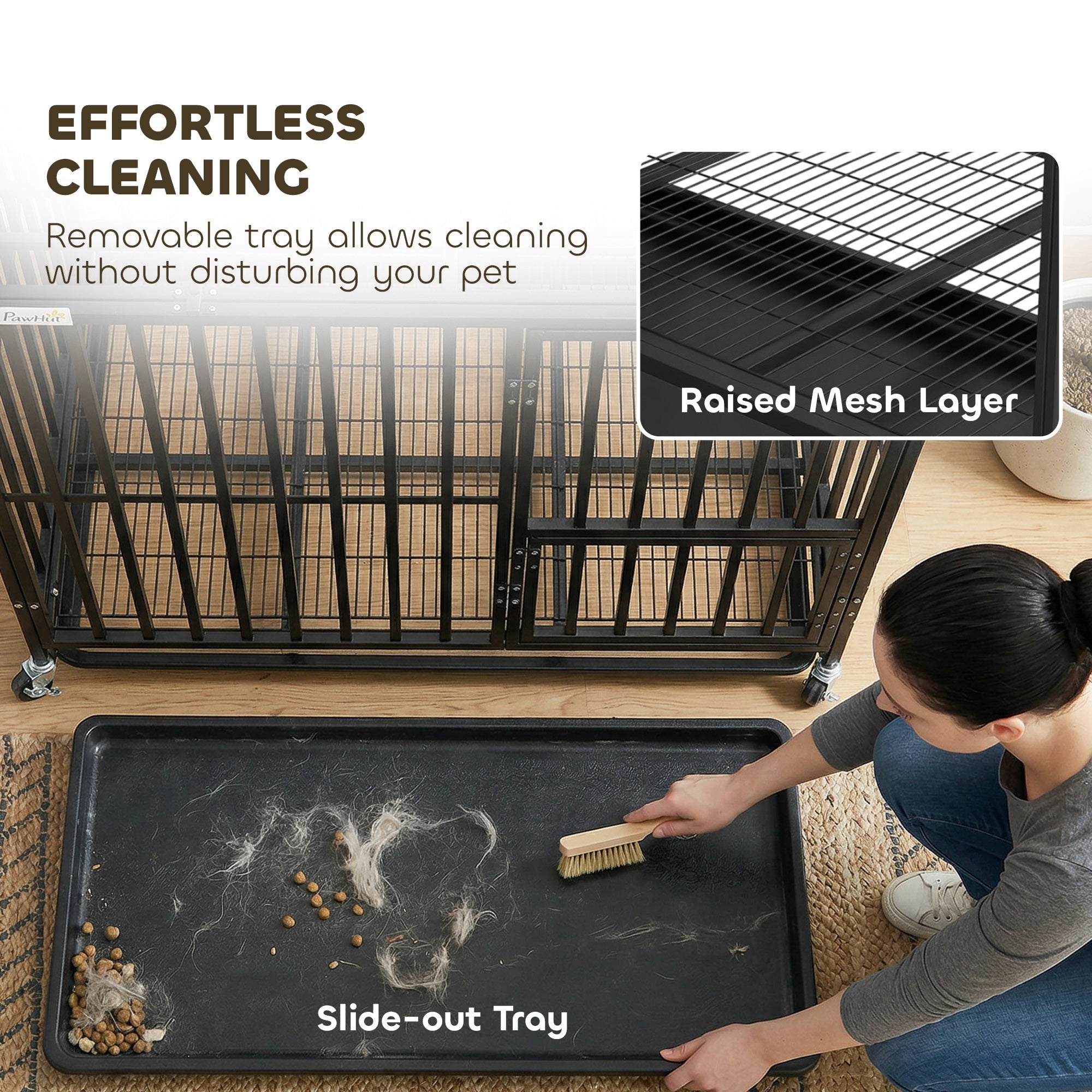 Black metal pawhut heavy duty dog crate with removable slide out tray and raised mesh layer for small medium breeds