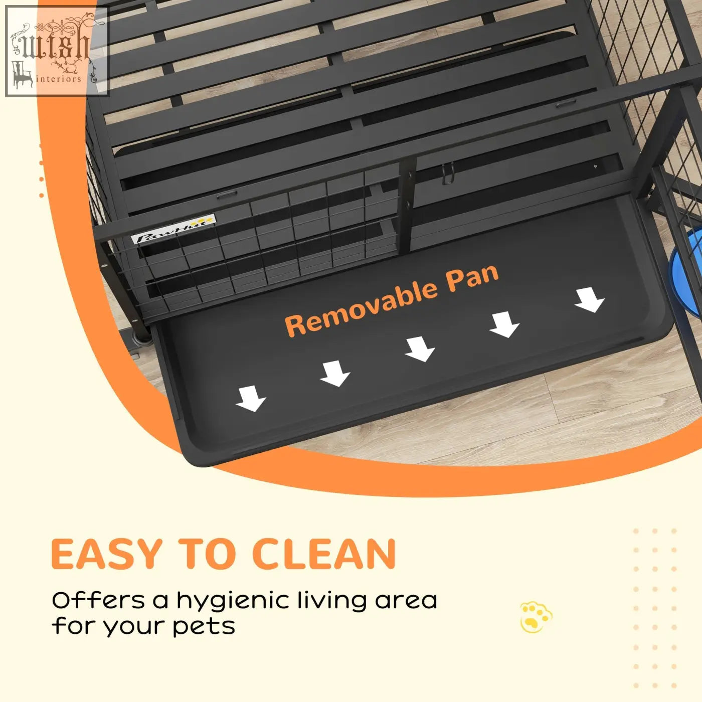 Black removable pan made of flat tube for pawhut heavy duty dog crate 92l x 62wcm with bowl holder and wheels