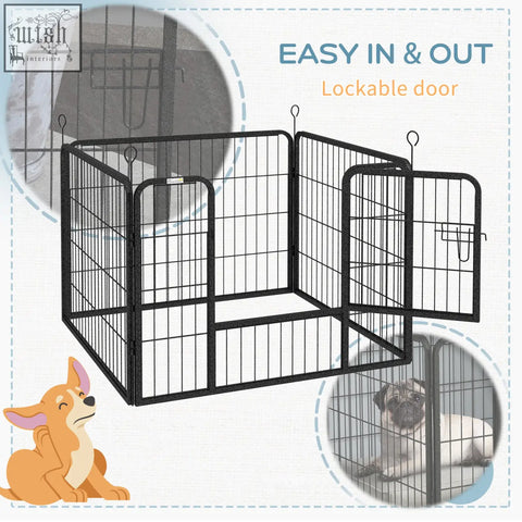 Black metal pet playpen with lockable doors foldable knockdown design 82l x 82w pawhut for indoor outdoor use