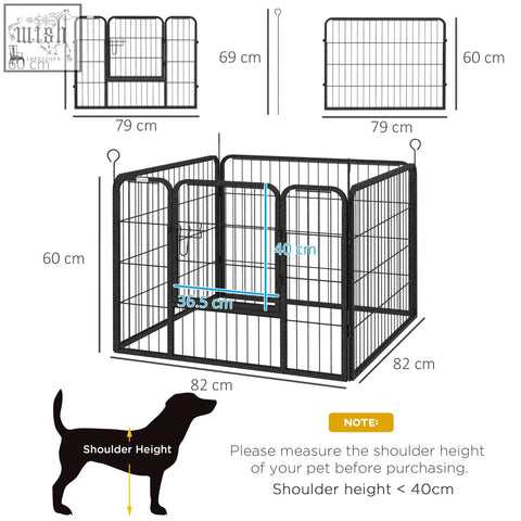 Black metal pet playpen with foldable panels and gate 82l x 82w featuring pawhut knockdown design for indoor outdoor use