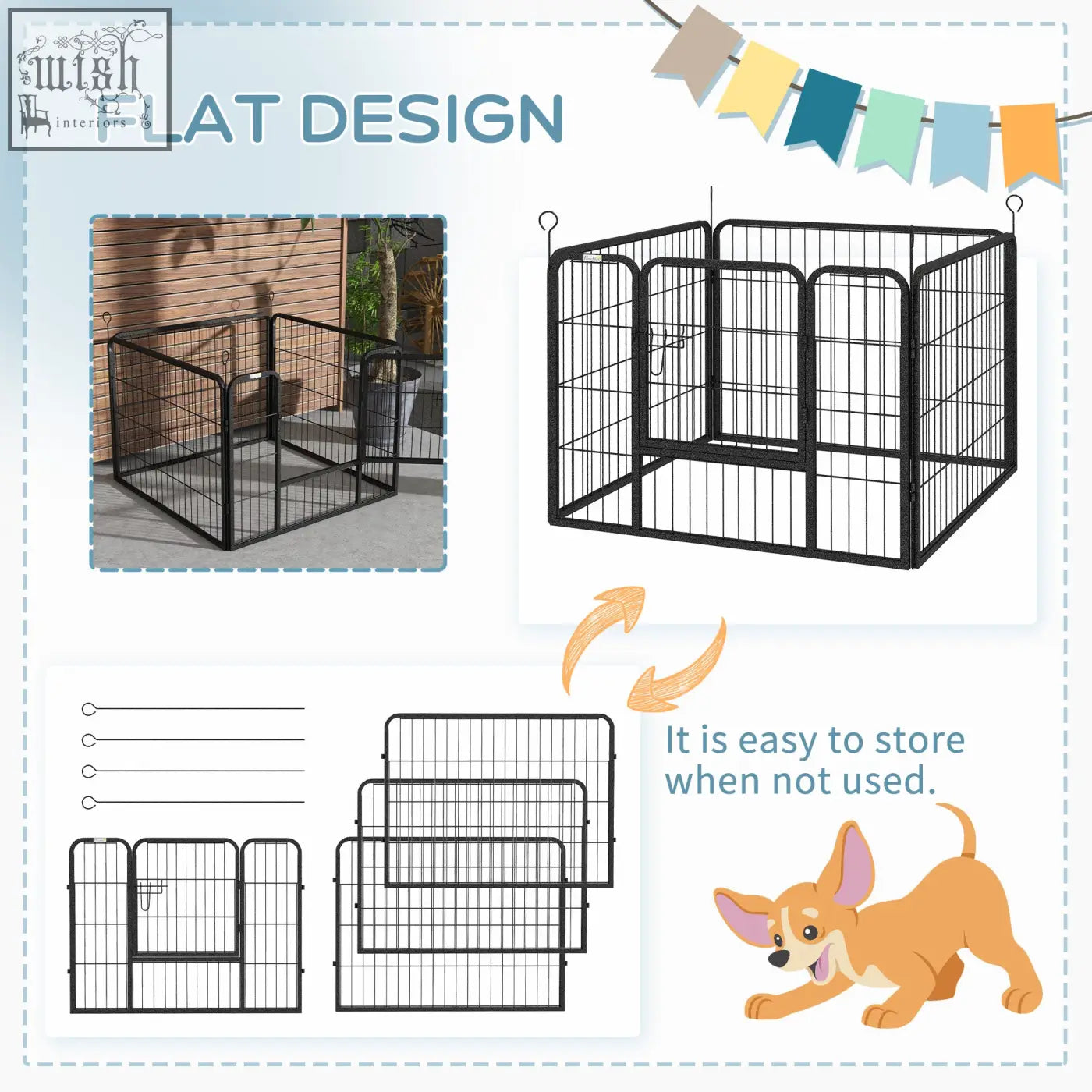 Pawhut black metal pet playpen with foldable flat panels knockdown design indoor outdoor 82l x 82w cm