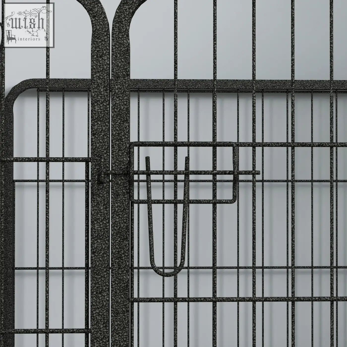Black metal pet playpen with textured finish and arched top knockdown design 82l x 82w for indoor outdoor use