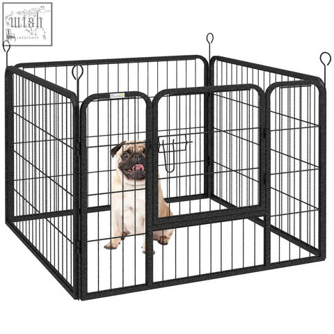 Black metal folding pet playpen with vertical bars and arched doorways pawhut knockdown design 82l x 82w cm