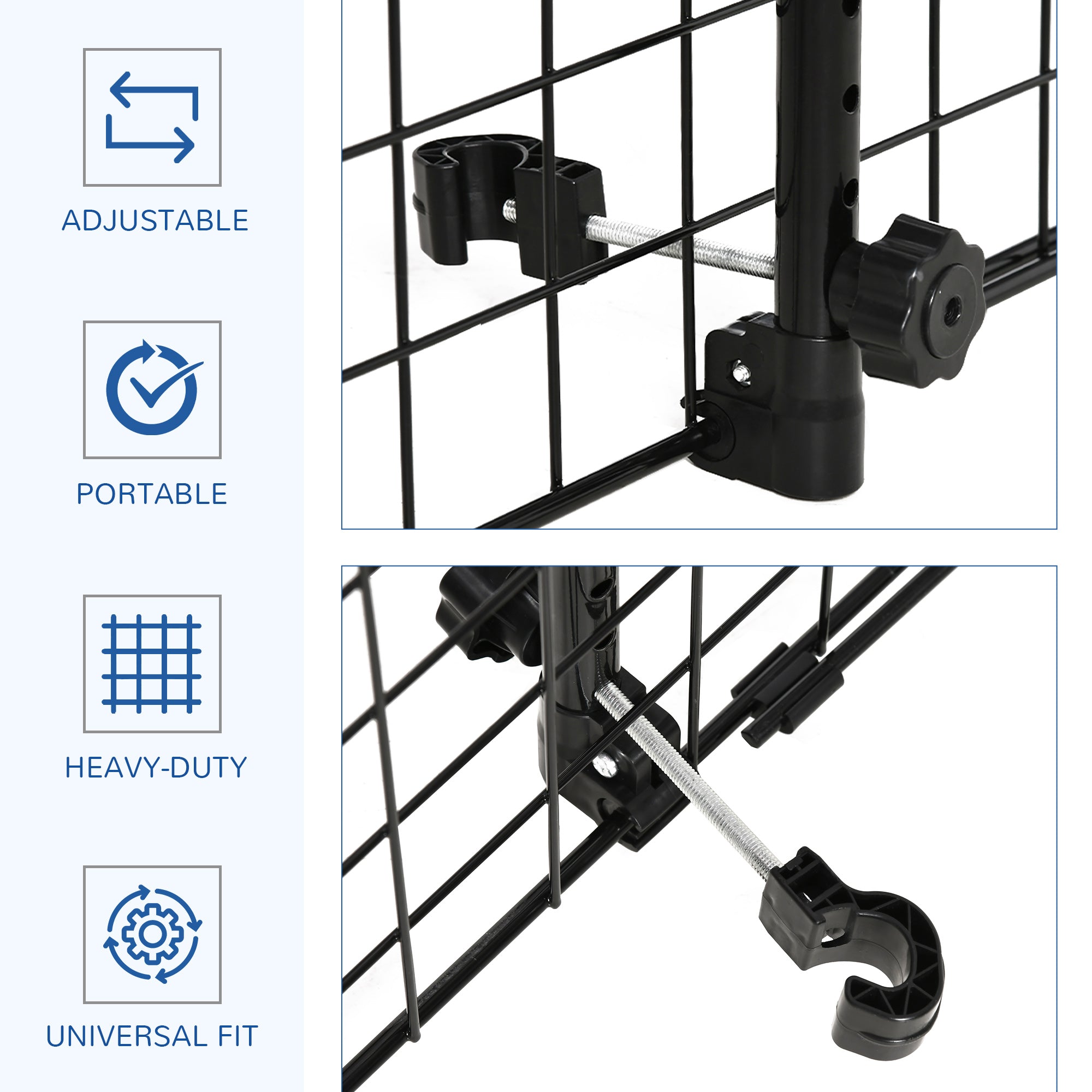 Black metal wire grid pet barrier by pawhut with adjustable and portable design for use as a car pet barrier