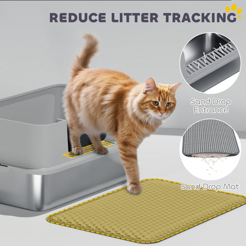 Yellow textured sand drop mat with yellow border for pawhut stainless steel litter box and steel litter use