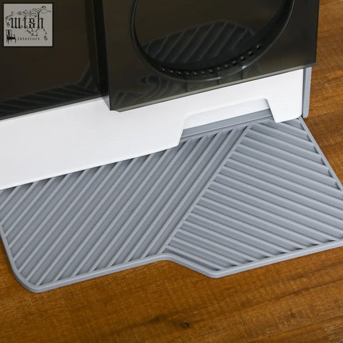 Gray silicone mat with diagonal ridges designed to fit under pawhut cat litter box for easy cleanup and stability