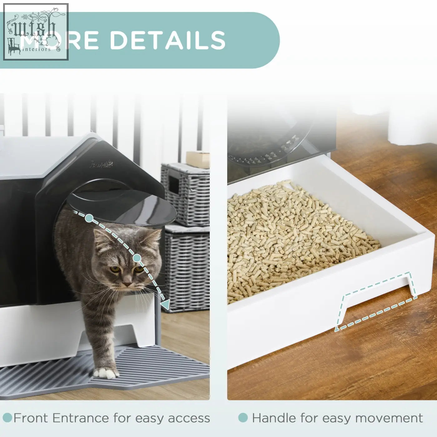 Grey and white pawhut automated cat litter box with front entrance handle and drawer pan for easy cleaning