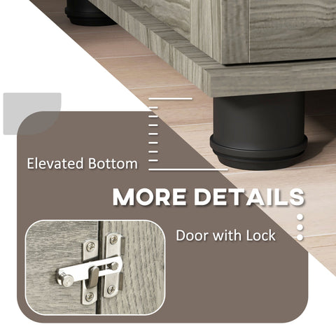 PawHut Indoor Dog Crate Furniture End Table with Soft Washable Cushion, Lockable Front Door, for Extra Large Dogs - Grey