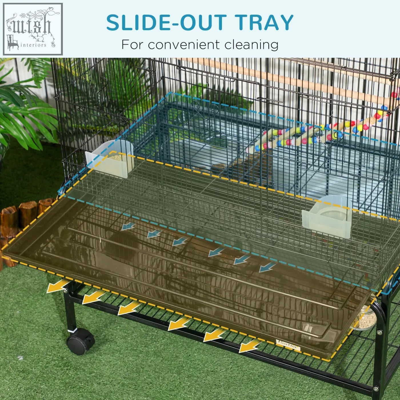 Pawhut large black metal bird cage 79l x 49w with slide-out tray for easy cleaning and accessories for small birds