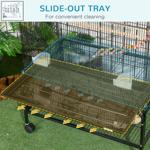 Pawhut large black metal bird cage 79l x 49w with slide-out tray for easy cleaning and accessories for small birds