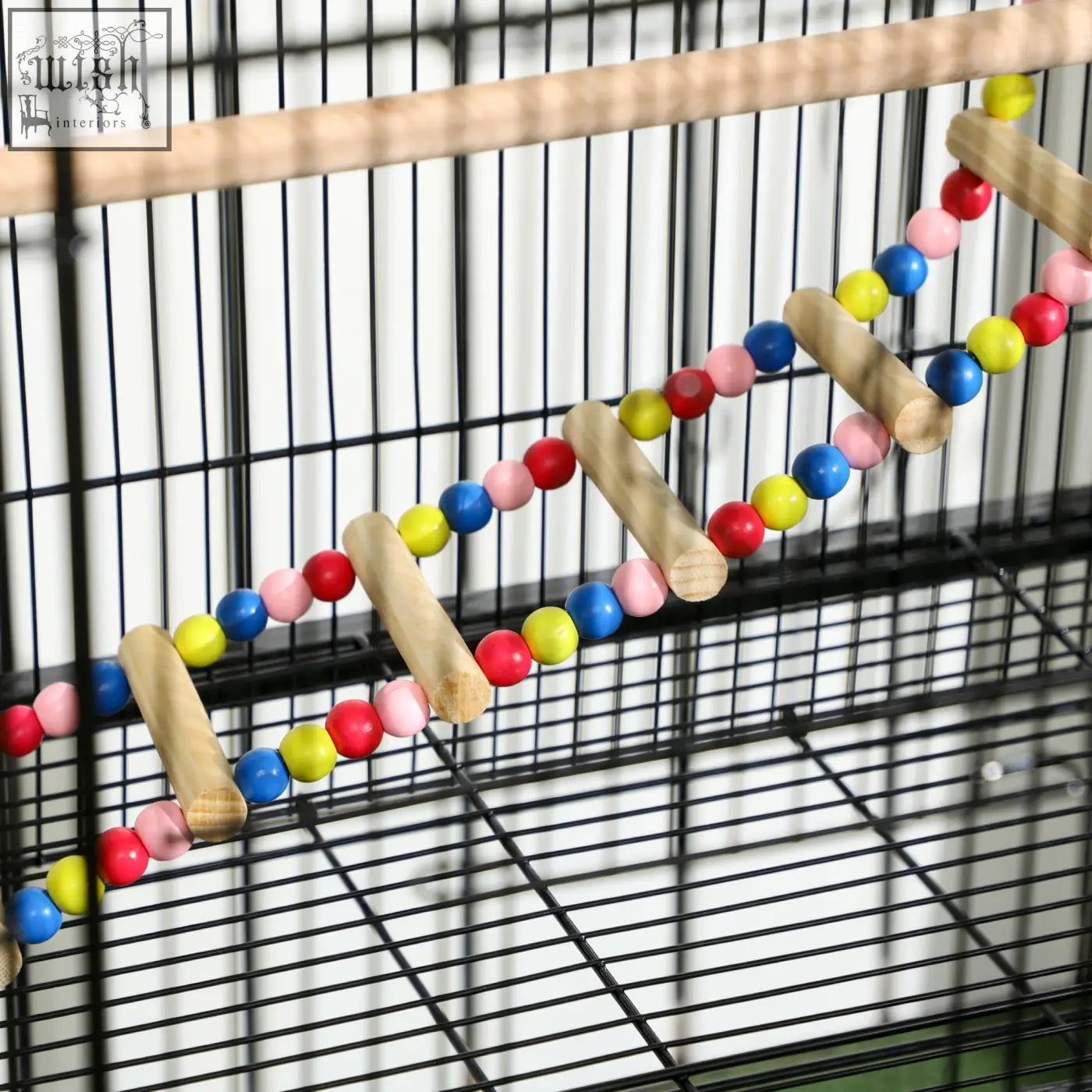 Colorful wooden bird ladder with red blue yellow pink beads for pawhut large bird cage 79l x 49w and 75l x 45w