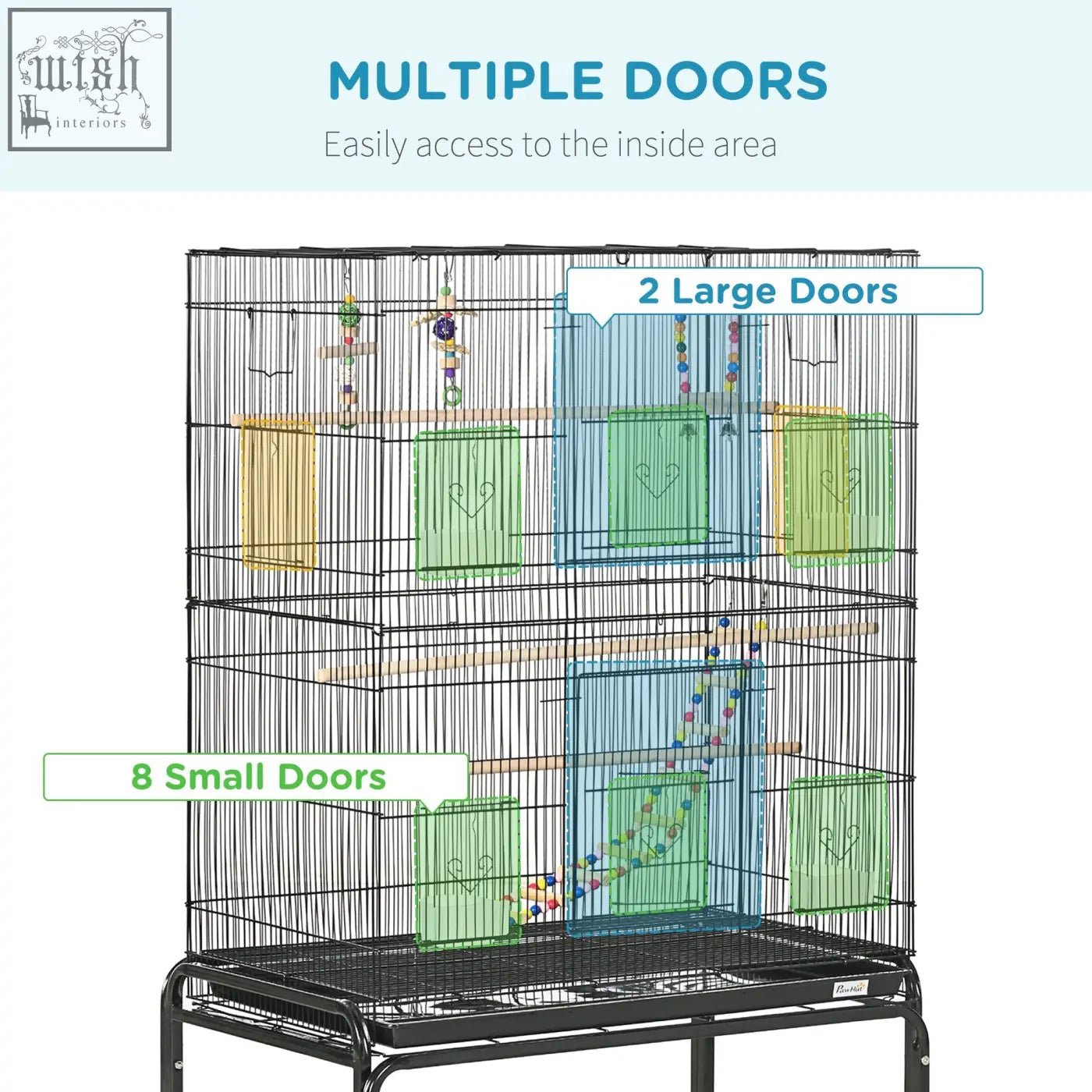Black metal bird cage 79l x 49w with multiple doors colorful perches perfect for budgies and finches