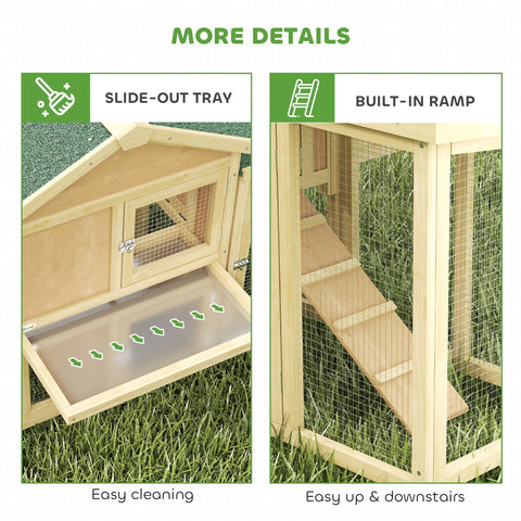 Light-colored fir wood pawhut large chicken coop with nesting box slide-out tray and built-in ramp 28l x 28h