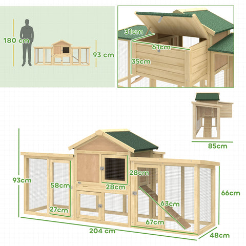 Pawhut large wooden chicken coop with green roof, fir wood construction, wire mesh panels, and nesting box, 28l x 28h