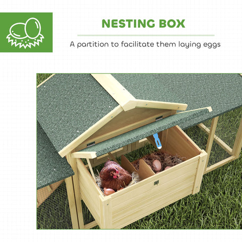 Light-colored fir wood nesting box with green textured roof, divided interior, 28l x 28h for pawhut chicken coop