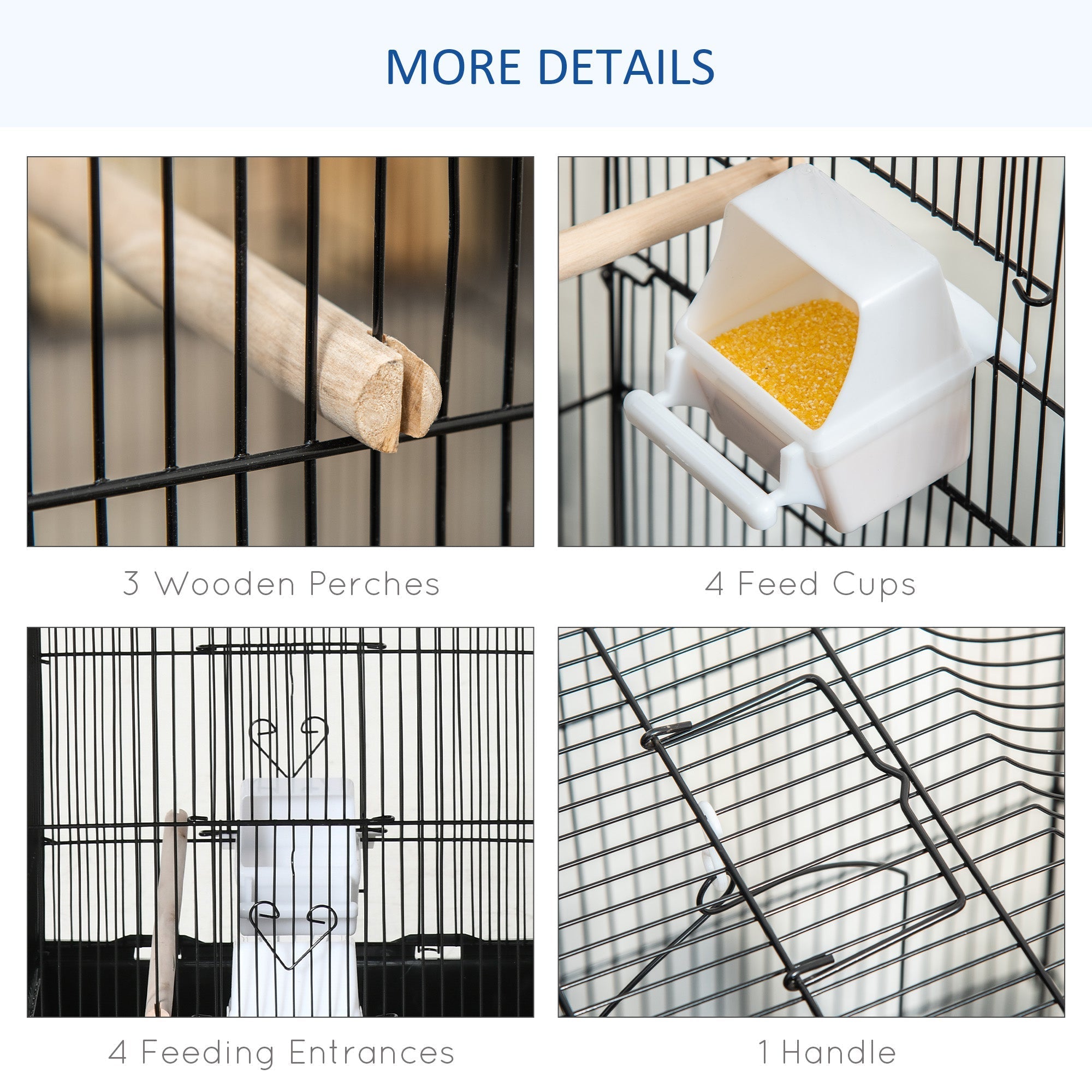 White plastic food bowl with yellow seed inside pawhut large metal bird cage with two large food bowls black