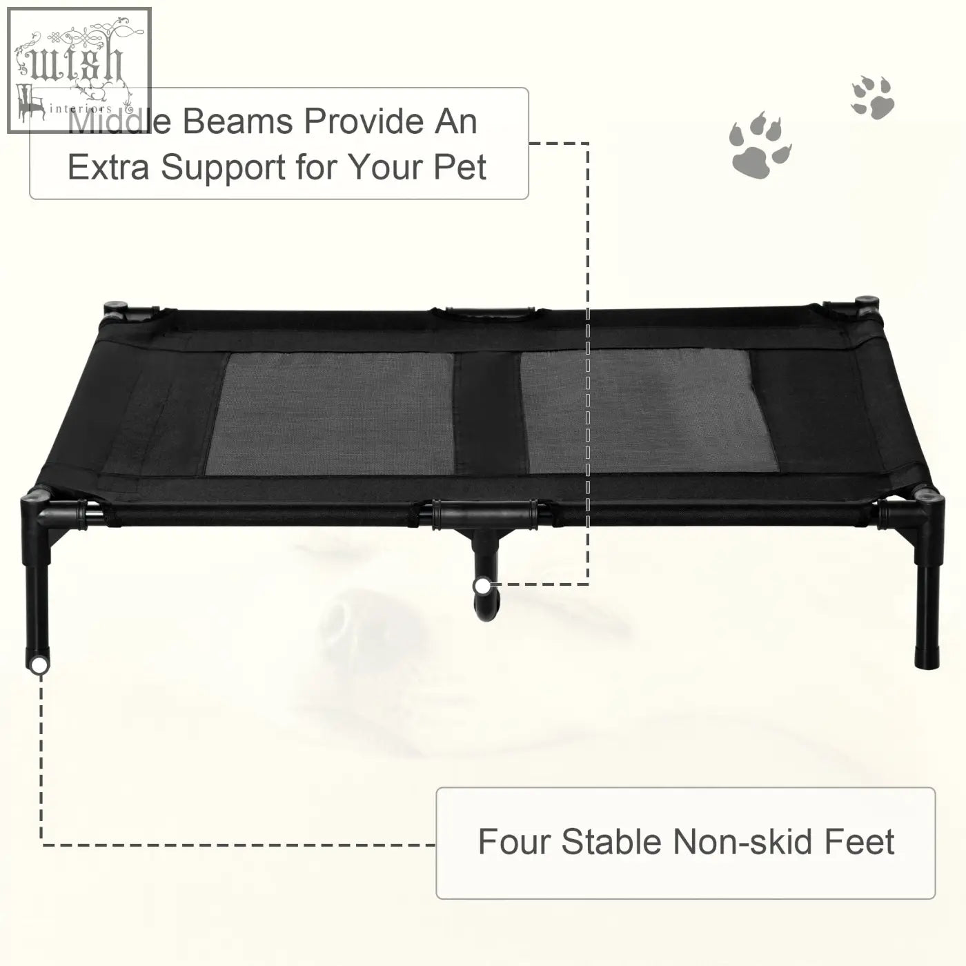 Black pawhut pet bed with metal frame mesh surface and durable oxford fabric for indoor outdoor use