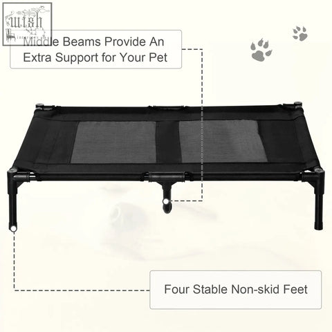 Black pawhut pet bed with metal frame mesh surface and durable oxford fabric for indoor outdoor use