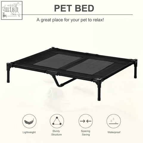 Pawhut large raised pet bed with black oxford fabric mesh and sturdy metal frame perfect for indoor outdoor use