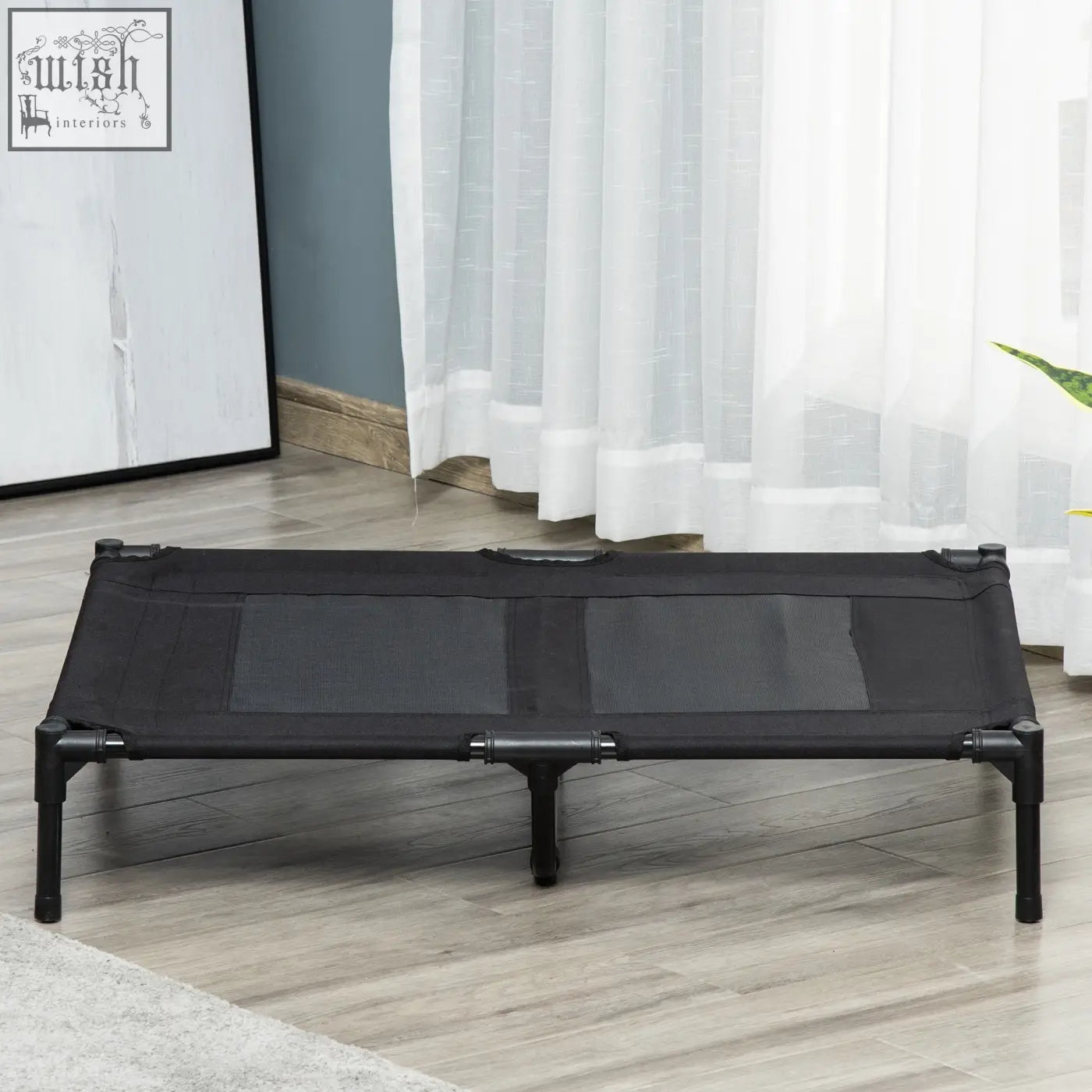 Black pawhut pet bed with metal frame and oxford fabric mesh panels perfect for indoor outdoor use