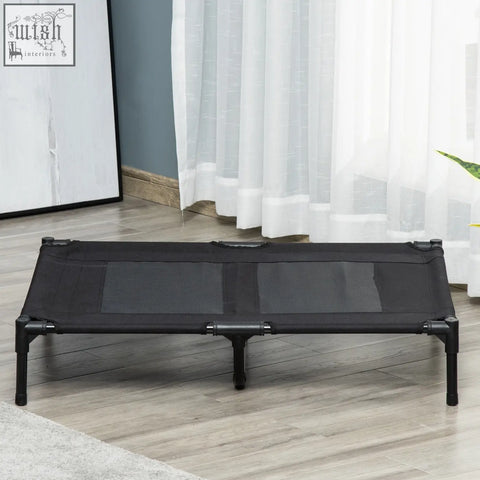 Black pawhut pet bed with metal frame and oxford fabric mesh panels perfect for indoor outdoor use