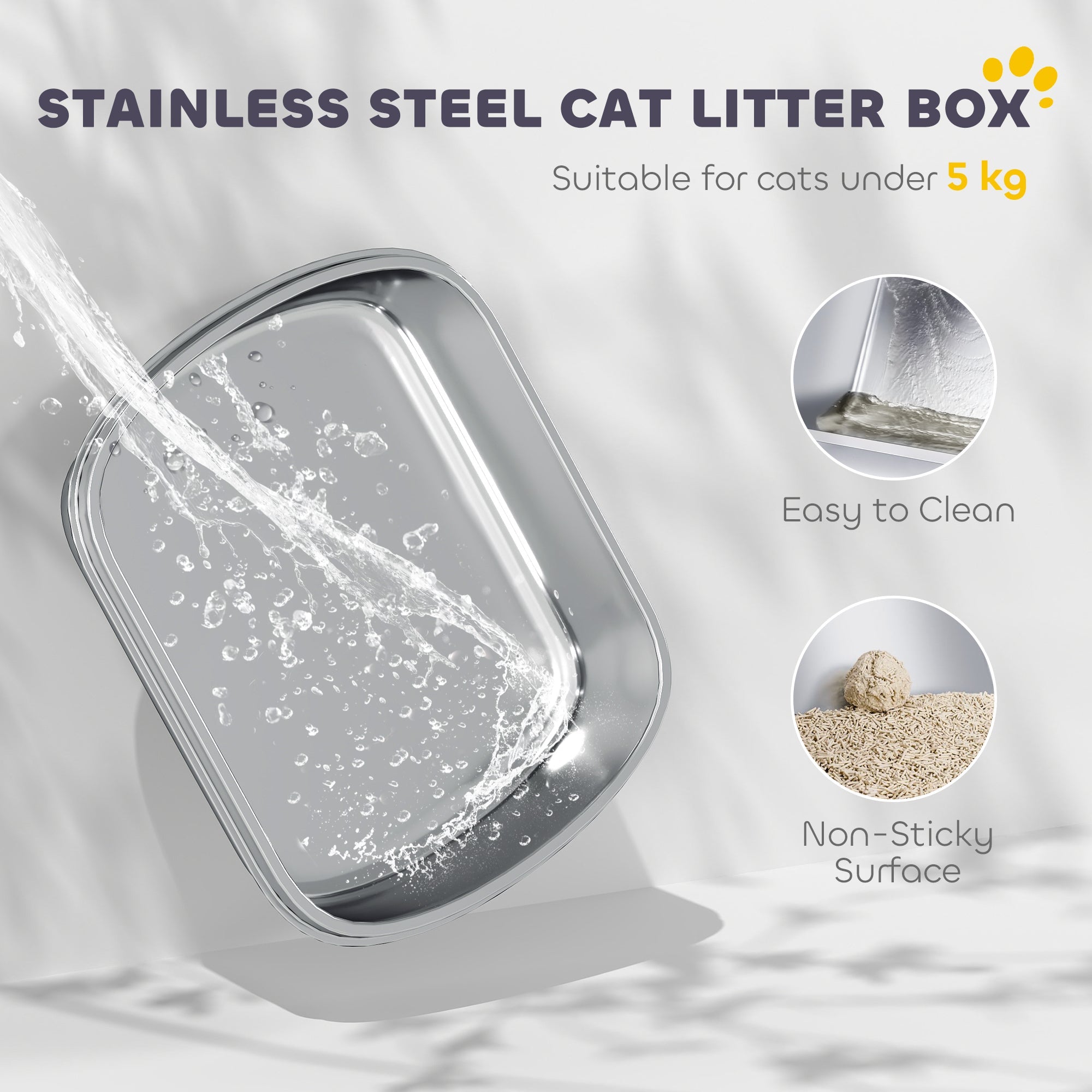 Pawhut large stainless steel litter box with sleek rectangular design metal tray deodoriser bag and sand drop area