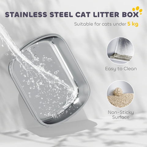 Pawhut large stainless steel litter box with sleek rectangular design metal tray deodoriser bag and sand drop area