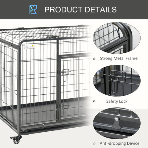Black metal dog crate with four locking wheels safety lock easy access removable tray 125l x 76w for extra large pets