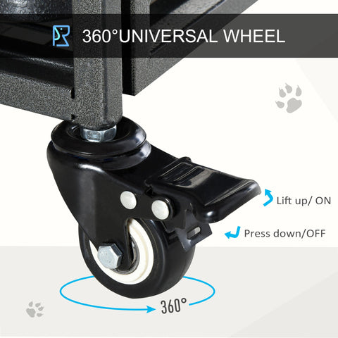 Black 360-degree universal caster wheel with white rubber tire and brake lever for pawhut metal dog cage 125l x 76w easy access four locking wheels