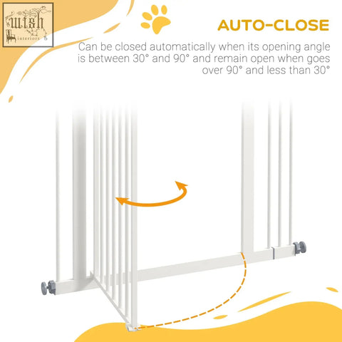 White pawhut metal safety gate with vertical slats adjustable feet and double locking mechanism for pets
