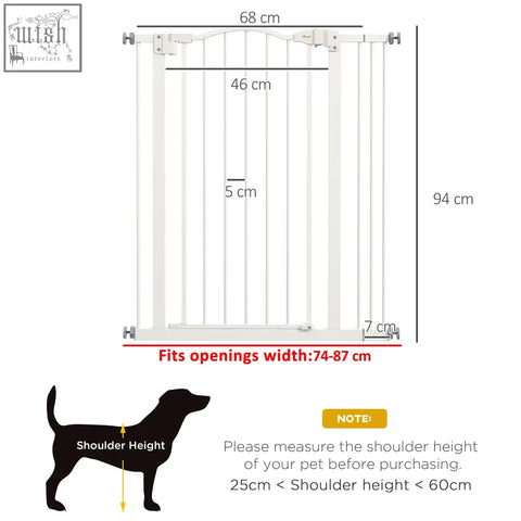 White metal pawhut safety gate with vertical bars adjustable height and double locking mechanism for pets