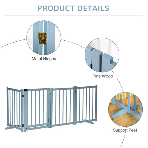 Light blue pine wood pet gate with metal hinges and support feet for medium dogs by pawhut