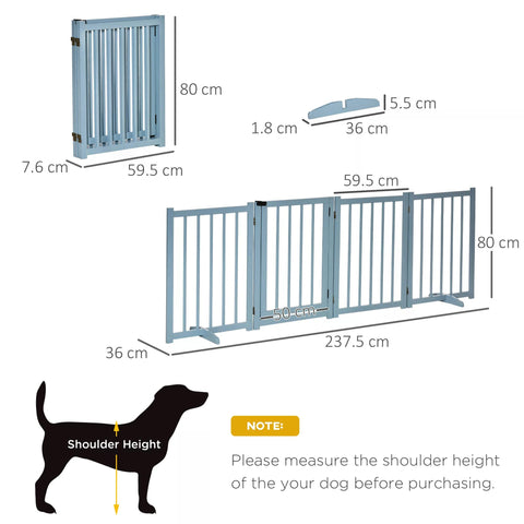 Light blue metal pet gate with three sections and adjustable height for medium dogs by pawhut pine wood design