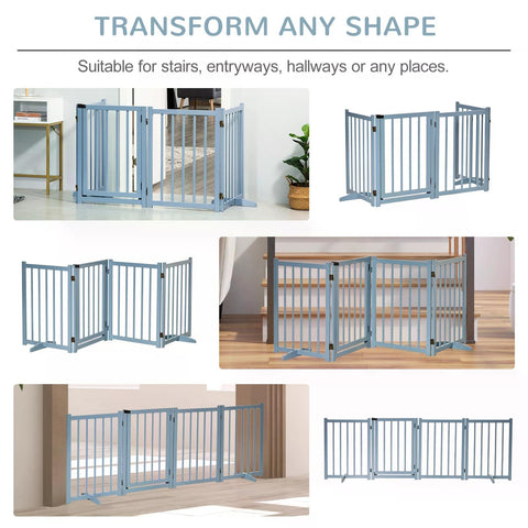 Light blue pine wood pawhut folding pet gate with 4 panels and sturdy base for small and medium dogs