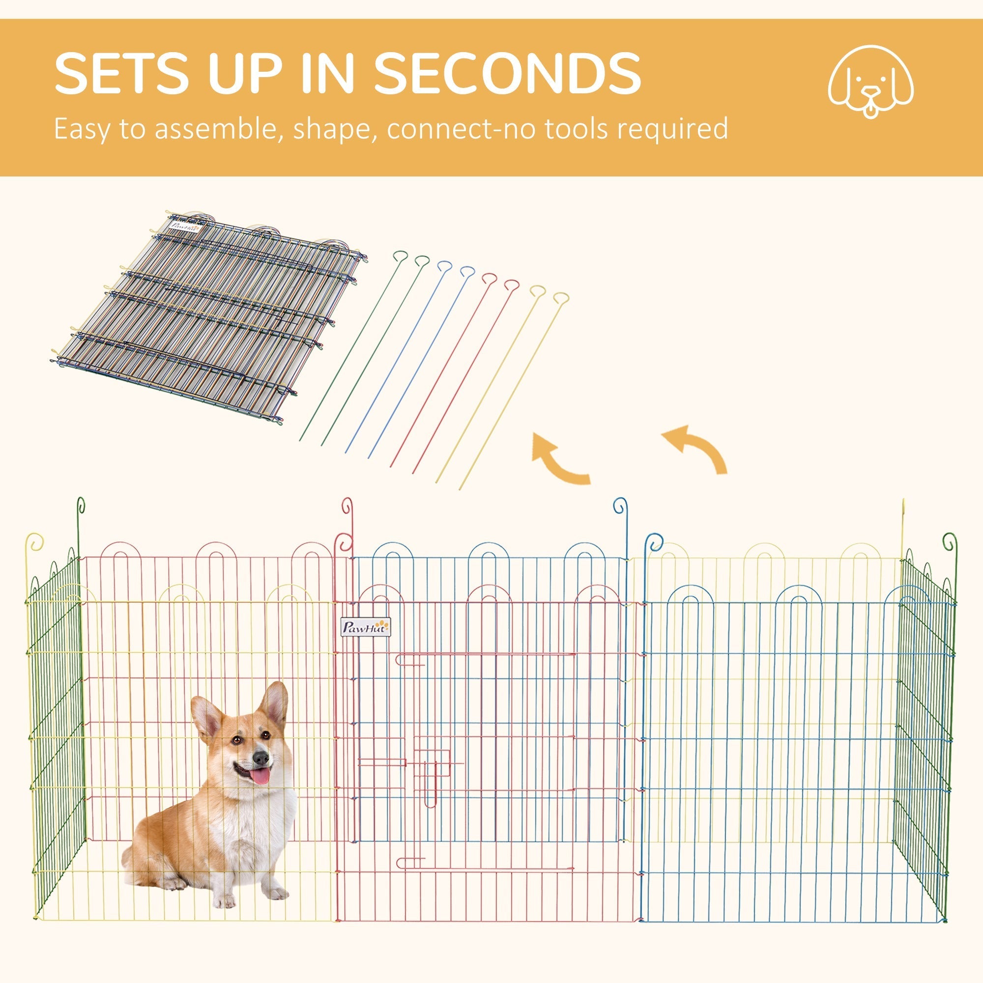 PawHut Pet Playpen Crate, with Eight Panels, Door, for Indoors and Outdoors, 60H x \'ce\'a6156cm