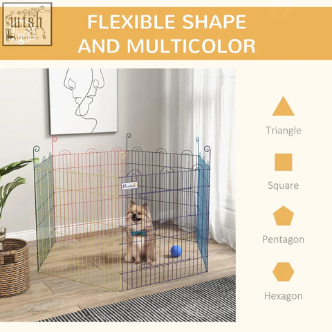 Multicolor metal pawhut pet playpen with six panels in triangle square pentagon hexagon shapes for indoor outdoor use