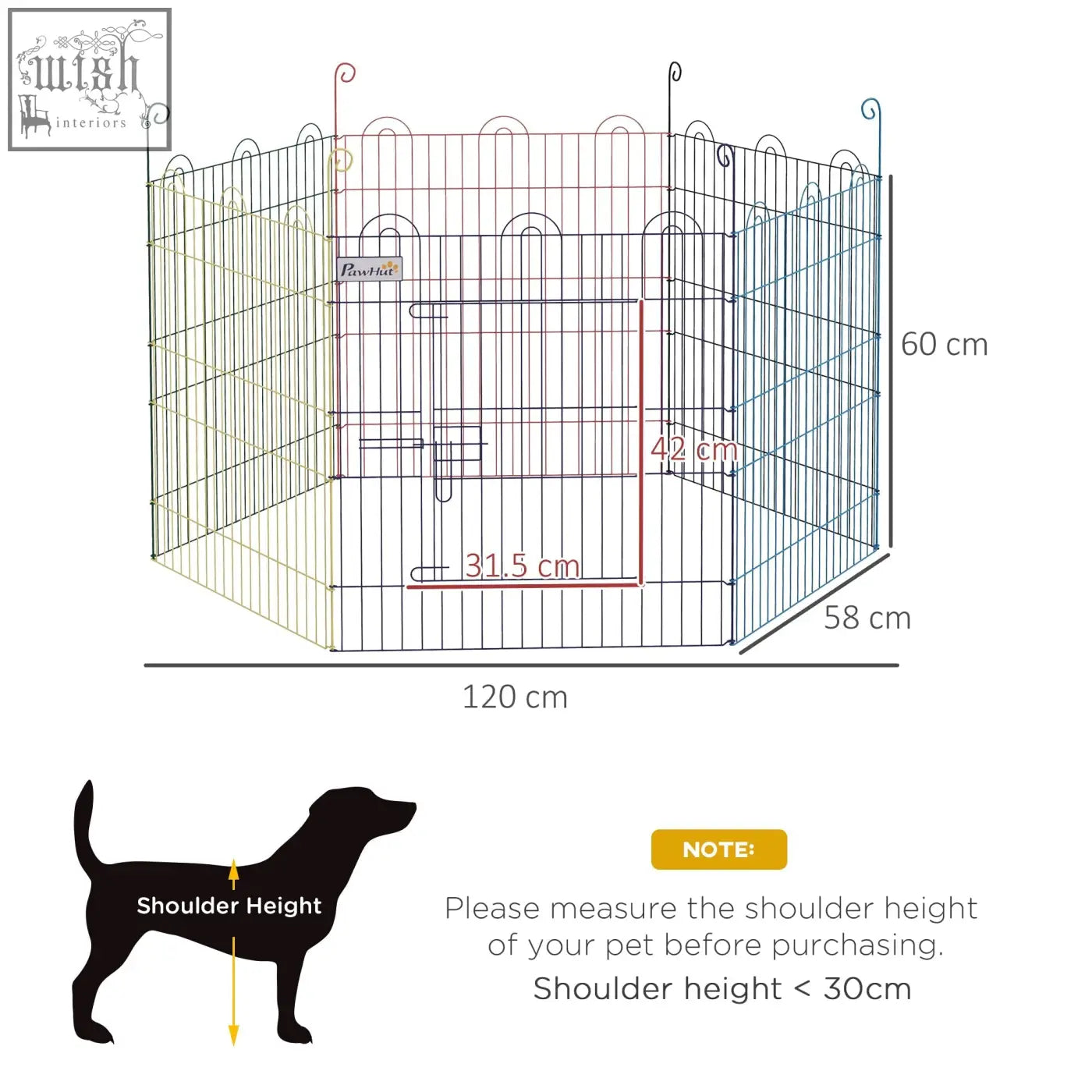 Pawhut pet playpen six panels 120 cm metal wire with curled tops for indoor and outdoor use