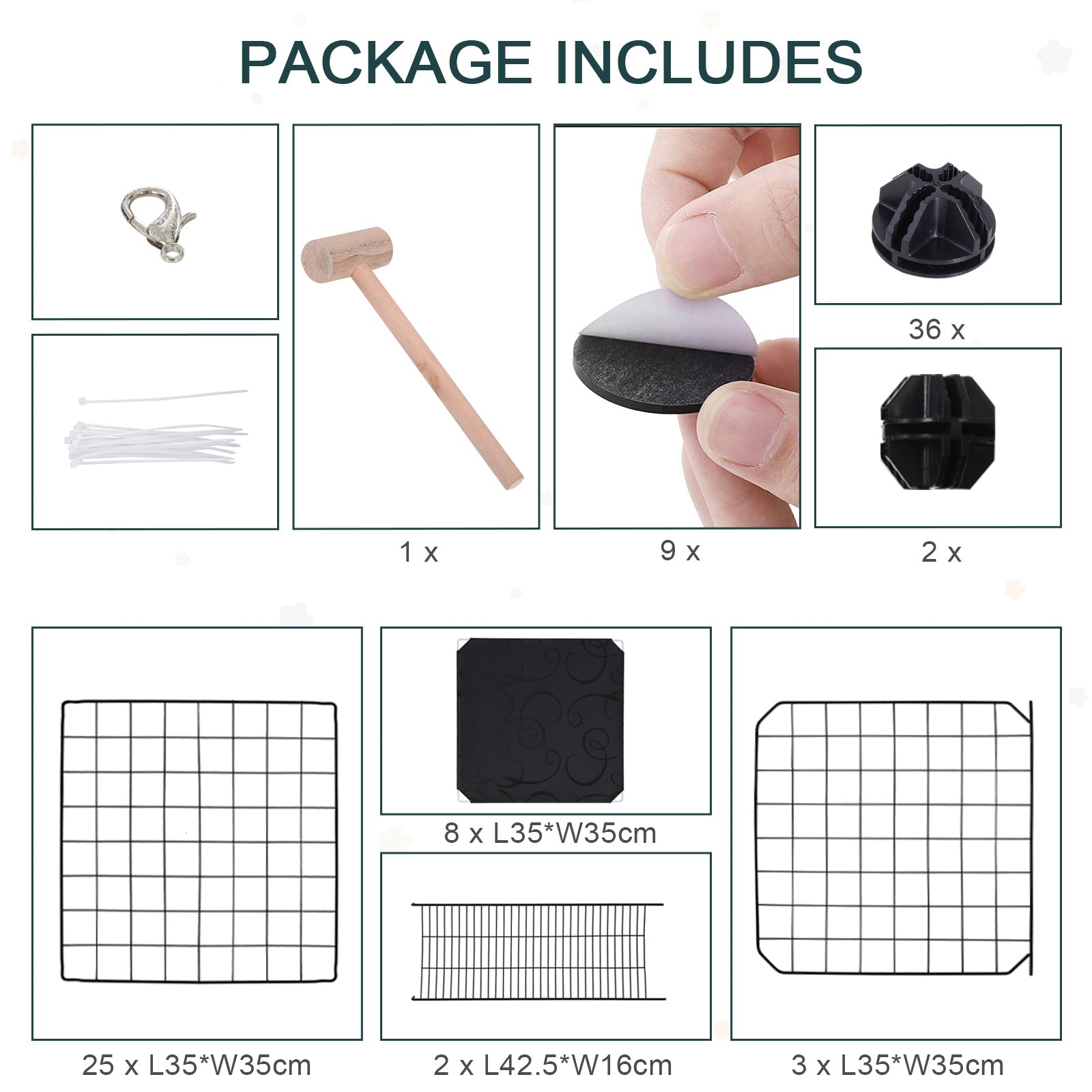 Black metal grid panels with square mesh pattern and reinforced corners for pawhut pet playpen with three large doors and corner connectors