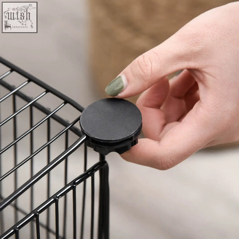 Black circular plastic cap with textured edge for secure attachment on wire mesh in pawhut pet playpen for small animals like guinea pigs and bunnies using cable ties