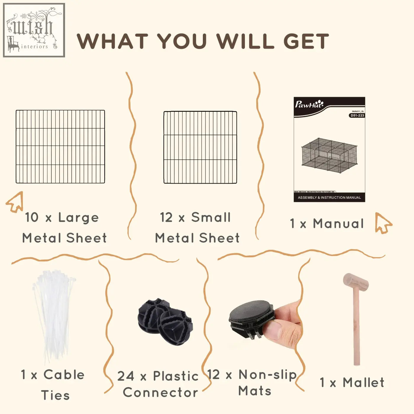 Pawhut pet playpen with black metal sheets plastic connectors non slip mats and cable ties for guinea pigs and small pets