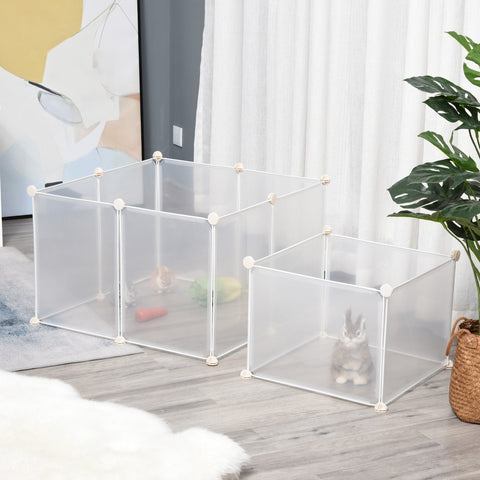 Transparent plastic pawhut pet playpen with white connectors for small animals like guinea pig diy design fence panels