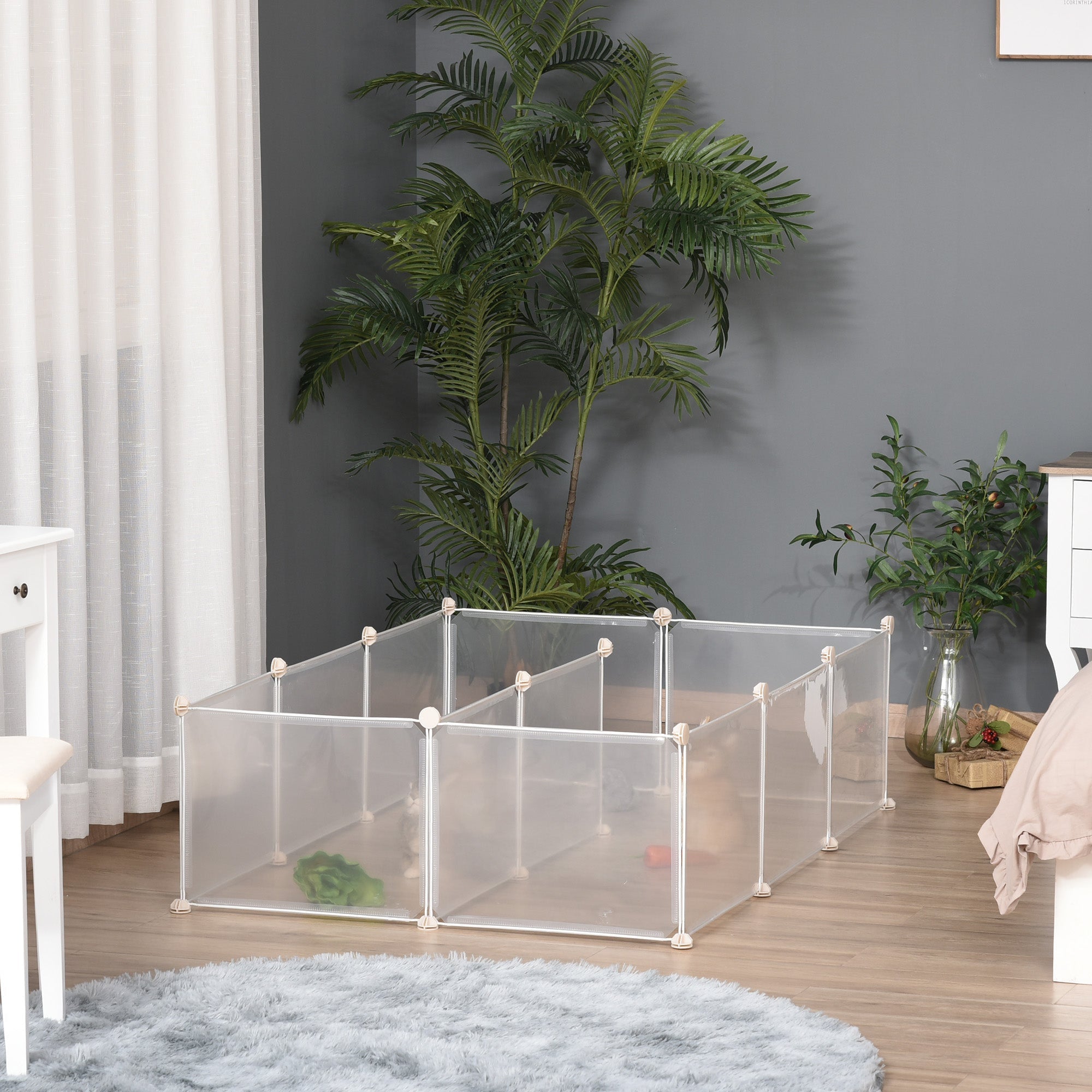 Clear plastic playpen with white metal frame diy design for small animals like guinea pig bunny or chinchilla