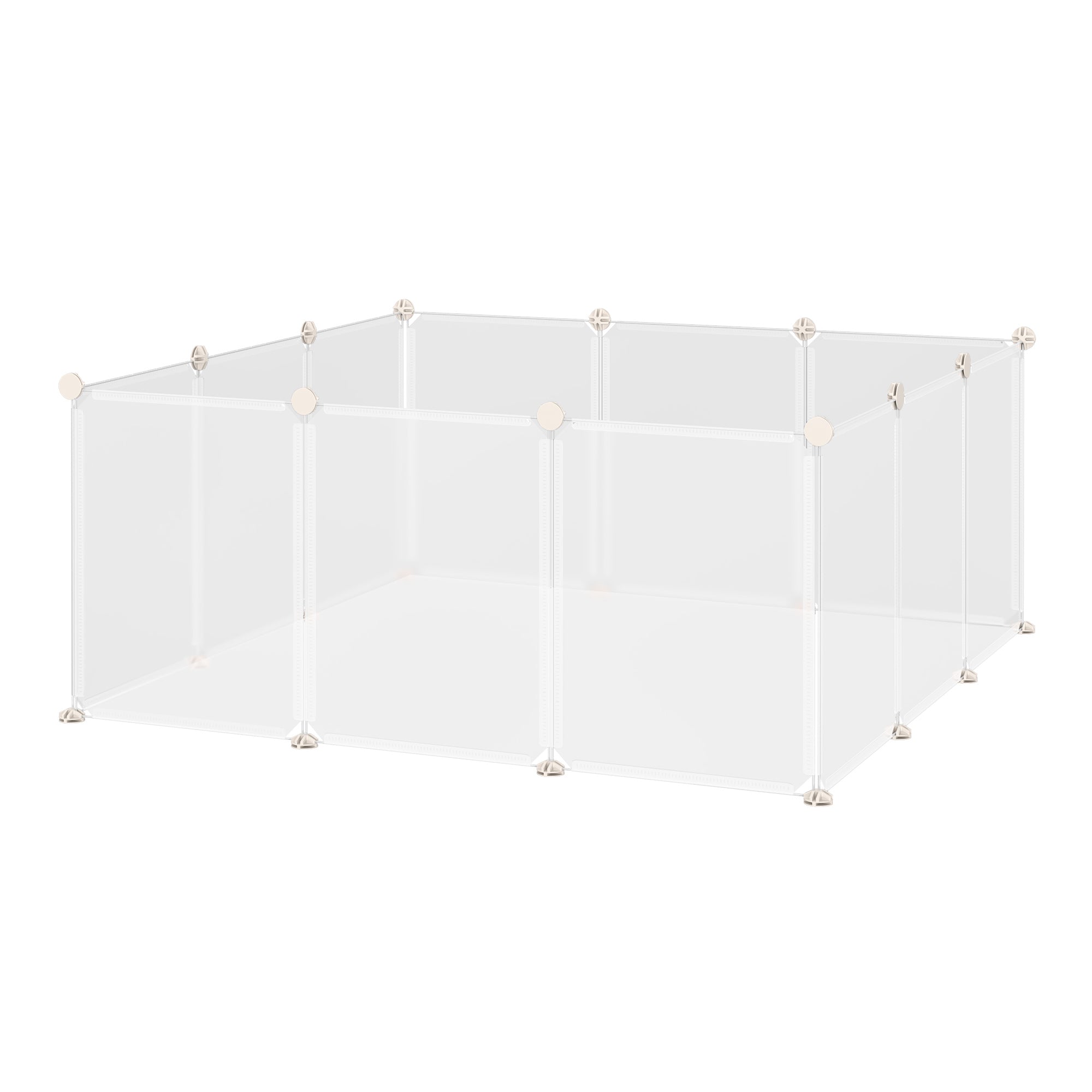 Clear plastic pawhut diy design playpen with white metal connectors for small animals like guinea pig and bunny