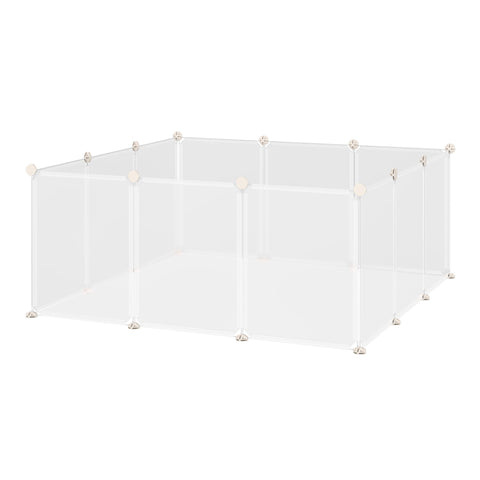 Clear plastic pawhut diy design playpen with white metal connectors for small animals like guinea pig and bunny