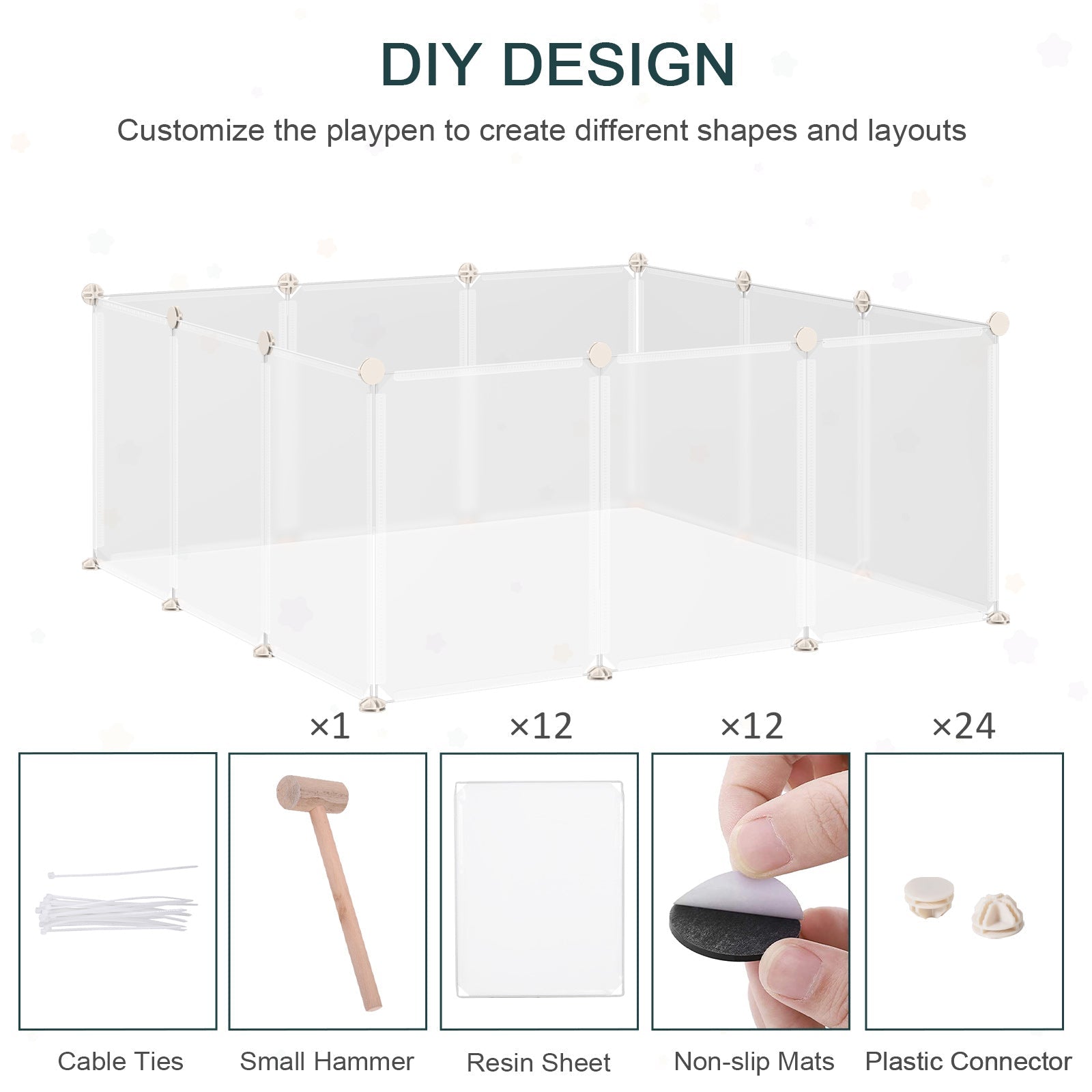 Clear plastic pawhut pet playpen panels with white metal connectors and non slip mats for diy small animals like guinea pig