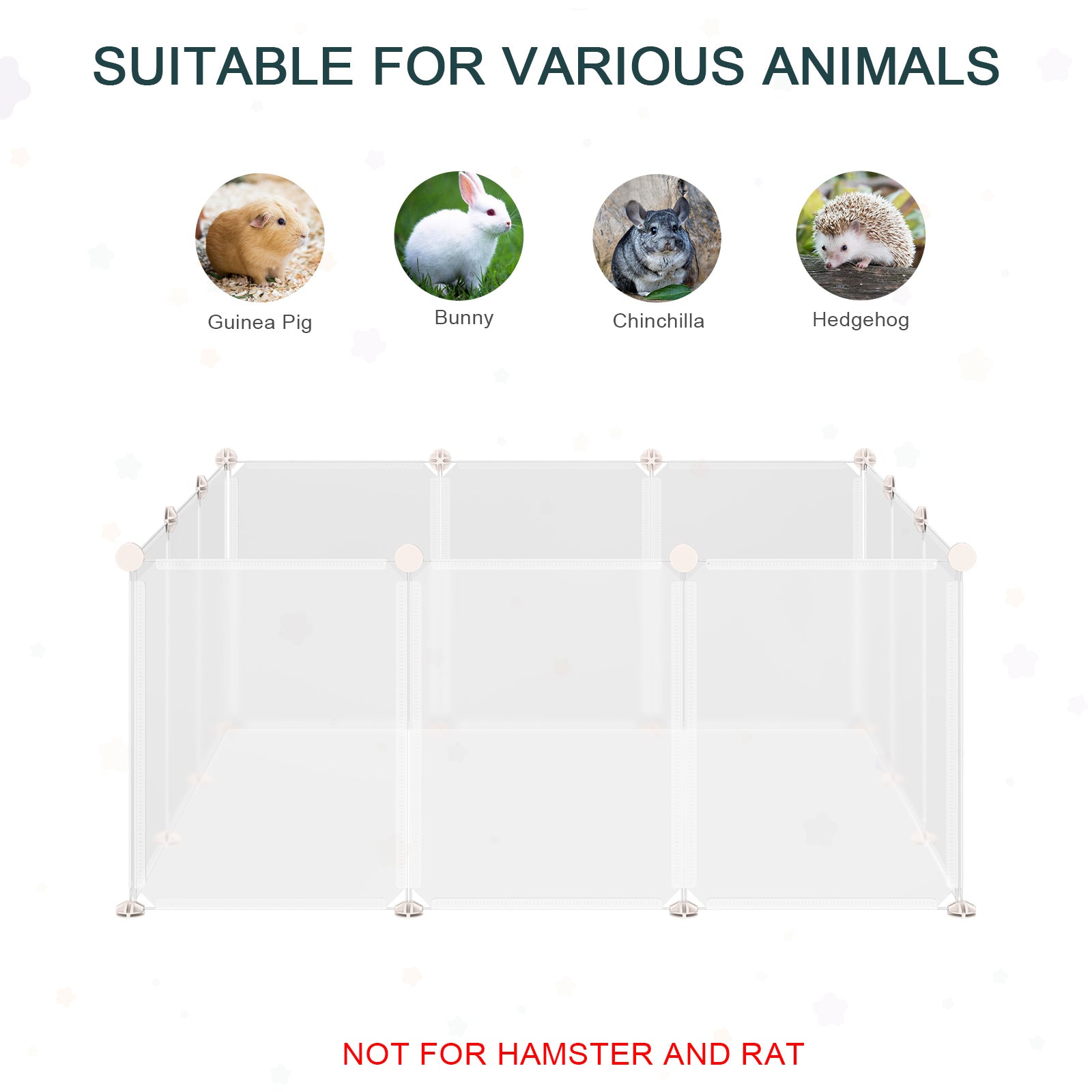 Clear plastic diy design modular pet playpen with 12 panels for guinea pig and small animals like hedgehogs and rabbits
