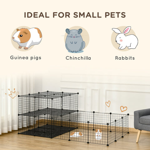 Black metal grid pawhut pet playpen with side open door panels for small animals like guinea pigs and chinchillas
