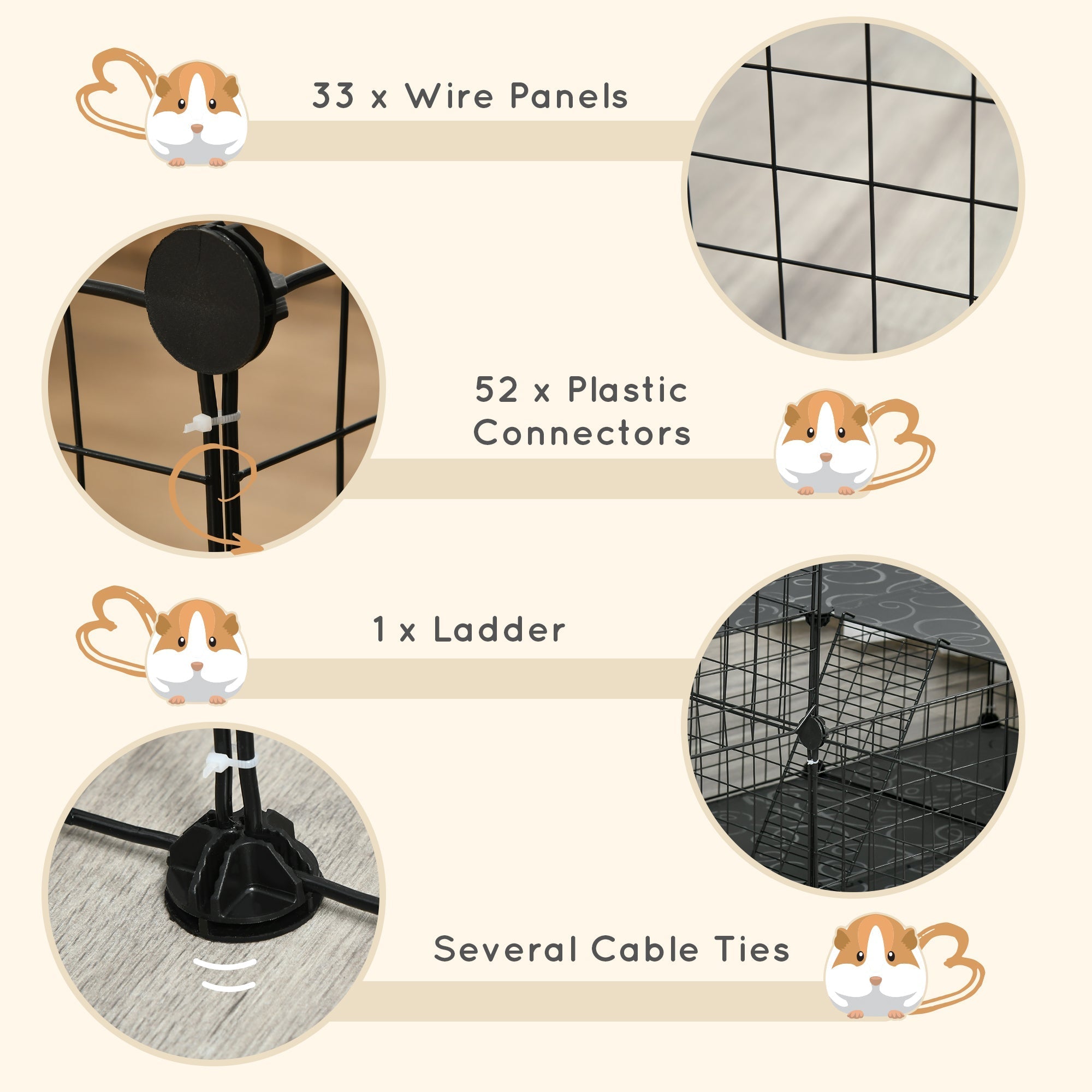 Black pawhut wire mesh storage unit with ladder base and plastic connectors for small animals like guinea pig playpen