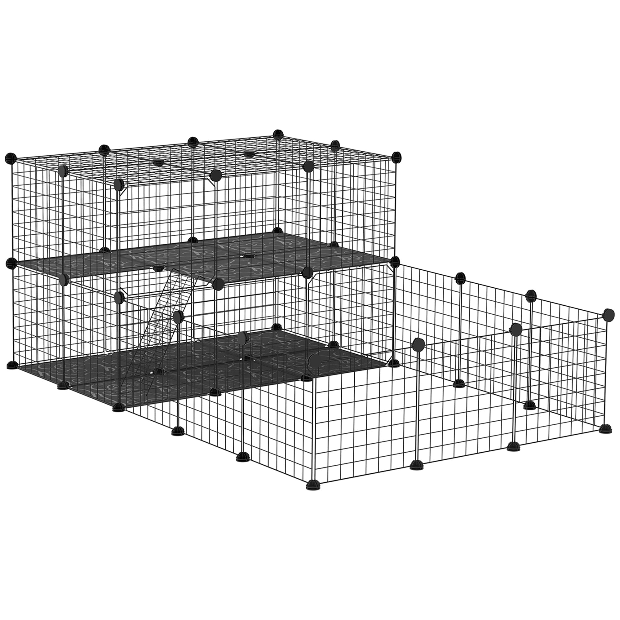 Black metal pawhut pet playpen with modular panels ladder and side open door panels for guinea pigs and small animals