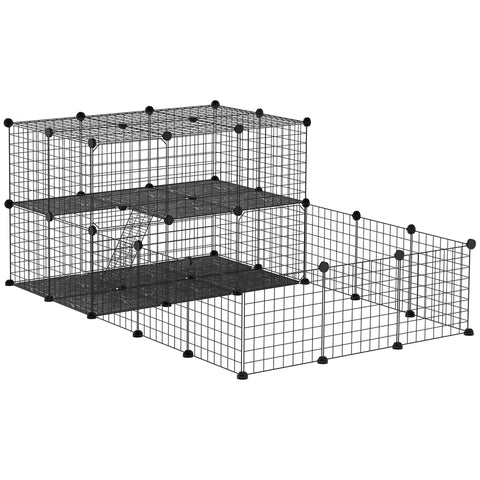 Black metal pawhut pet playpen with modular panels ladder and side open door panels for guinea pigs and small animals